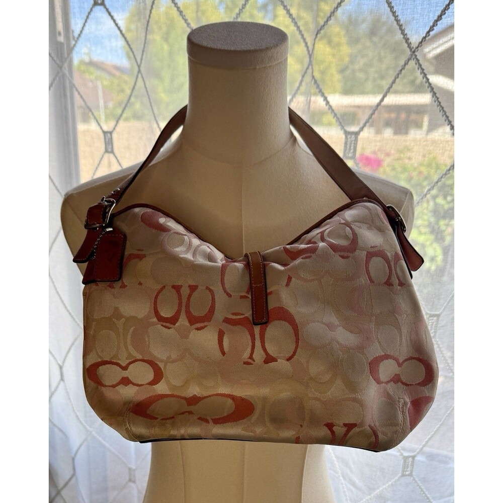 Coach Hamptons Optic Signature Clip Hobo Bag 7028 Pink Pastel Vintage Purse READ - Picture 2 of 16